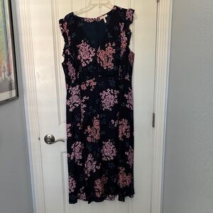 Rebecca Taylor Navy Maxi Dress with Pink Floral Print